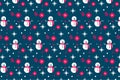 Christmas background and wallpaper pattern vector with snowmen and gift icons. Christmas seamless pattern design on a dark blue Royalty Free Stock Photo