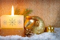 Christmas background with white advent candle. Royalty Free Stock Photo