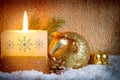 Christmas background with white advent candle. Royalty Free Stock Photo