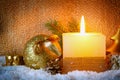 Christmas background with white advent candle. Royalty Free Stock Photo