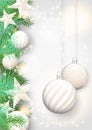 Christmas background with white ornaments and branches