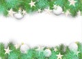 Christmas background with white ornaments and branches