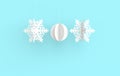 Christmas background with white paper snowflakes and ball. Winter decoration. Xmas and new year paper art style greeting card, 3d Royalty Free Stock Photo