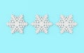 Christmas background with white paper snowflakes. Winter decoration. Xmas and new year paper art style greeting card, 3d render Royalty Free Stock Photo