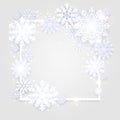 Christmas background, white snowflakes on grey.Square frame with decoration. Winter template design for posters, flyers Royalty Free Stock Photo