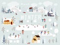 Christmas background,Winter Landscape in Christmas eves at night in City,Vector cute cartoon Winter Wonderland in the town,People