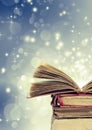 Christmas background withopen magical book Royalty Free Stock Photo