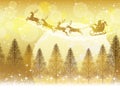 Seamless Christmas Gold Vector Background With Santa Claus And Reindeers Flying Across The Moon. Horizontally Repeatable. Royalty Free Stock Photo