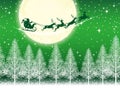 Seamless Christmas Green Vector Background With Santa Claus And Reindeers Flying Across The Moon. Horizontally Repeatable. Royalty Free Stock Photo