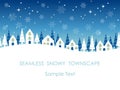 Seamless Winter Townscape With Text Space On A Blue Background, Vector Illustration.