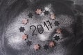 Christmas background. 2017 written with flour and biscuits stars Royalty Free Stock Photo