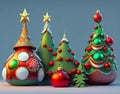 Christmas background of X-mas balls morphed into fir trees AI