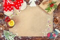 Christmas background.Xmas festive card,letter for Santa.Top view.Kraft paper for holiday greetings.New Year , holidays concept. Royalty Free Stock Photo