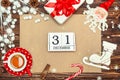 Christmas background.Xmas festive card,letter for Santa.Top view.Kraft paper for holiday greetings.New Year , holidays concept.