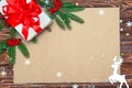 Christmas background.Xmas festive card.Top view.Kraft paper for holiday greetings.New Year , holidays concept.