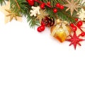 Christmas Background with Xmas Tree Twig and Decorations Royalty Free Stock Photo