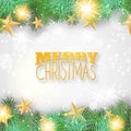 Christmas background with yellow ornaments and branches Royalty Free Stock Photo