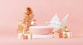 Christmas backgrounds with podium stage platform in minimal New year event theme. Merry Christmas scene for product display mock Royalty Free Stock Photo