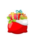 Christmas Bag with Presents, Gift Boxes and Holly Berry