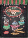 Christmas bake hand drawn chalkboard design, holiday baking, cute new year cupcakes set