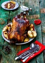 The Christmas baked goose with apples Royalty Free Stock Photo