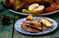 The Christmas baked goose with apples Royalty Free Stock Photo