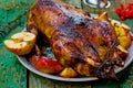 The Christmas baked goose with apples Royalty Free Stock Photo