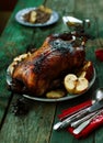 The Christmas baked goose with apples Royalty Free Stock Photo