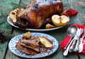 The Christmas baked goose with apples Royalty Free Stock Photo