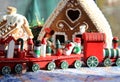 Christmas baked sweet houses and red train