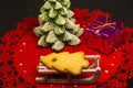 Christmas bakery, cookie on sledge with christmas tree
