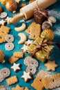 Christmas baking background with festive cookies