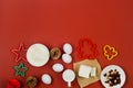 Christmas baking background with ingredient for cooking and baking tools Royalty Free Stock Photo