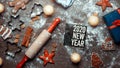 Christmas baking background with utencils and ingredients, copy space. New Year Concept Royalty Free Stock Photo