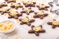 Christmas baking - homemade chocolate cookies with sprinkles and baking ingredients Royalty Free Stock Photo