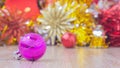 Christmas bal on wooden floor for  christmas background Royalty Free Stock Photo