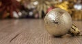 Christmas bal on wooden floor for  christmas background Royalty Free Stock Photo