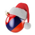 Christmas ball with Armenian flag and Santa Claus hat. Christmas and New Year in Armenia, concept. 3D rendering