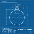 Christmas ball as technical blueprint drawing. Christmas technical concept. Mechanical engineering drawings. Christmas