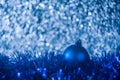 Christmas ball on blue abstract bokeh background Royalty Free Stock Photo