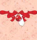 Christmas ball with bow on the seamless ornamental background Royalty Free Stock Photo