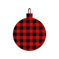 Christmas ball with Buffalo plaid ornament in red and black. Tartan plaid for festive background.