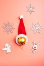 Christmas ball decoration with santa hat in snow Royalty Free Stock Photo