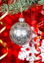 Christmas ball on fir branch Royalty Free Stock Photo