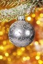 Christmas ball on fir tree branch Royalty Free Stock Photo