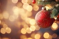 Christmas tree with golden decorations and bokeh lights on dark background Royalty Free Stock Photo