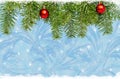 Christmas ball and green spruce branch on a blue background Royalty Free Stock Photo