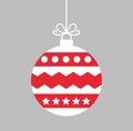 Christmas ball hanging red ornament with white pattern Royalty Free Stock Photo