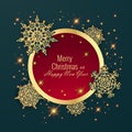 Christmas ball, holiday round frame. Happy New Year greeting card