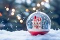 Christmas ball with house snow and tree, snow globe ornament with snow flake, generative AI Royalty Free Stock Photo